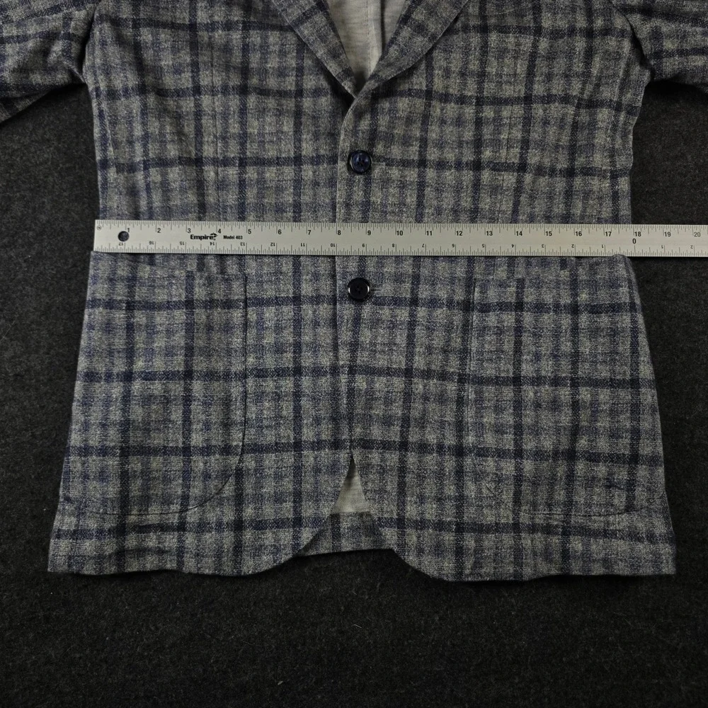 Lubiam Blue Grey Plaid Blazer Unstructured Sport Coat Cotton Mens 50R (fits 38R)